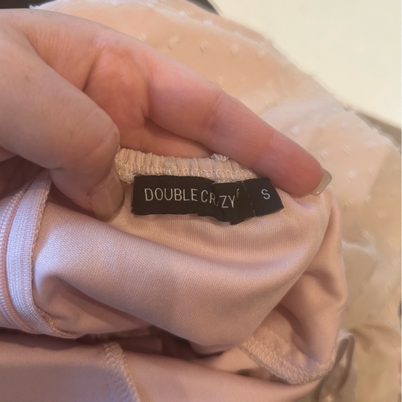 Double zero off the shoulder ruched draw front Swiss dot pink mini dress - Picture 10 of 10